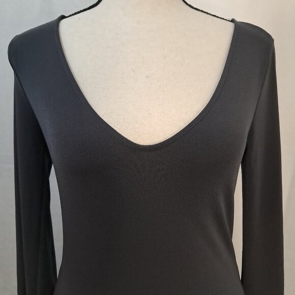 Forever 21 Flare Bell Sleeve Deep V Neckline Gray Bodycon Cocktail Dress Sz S - Picture 4 of 12